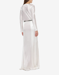 Long silk blended skirt with pleats - White