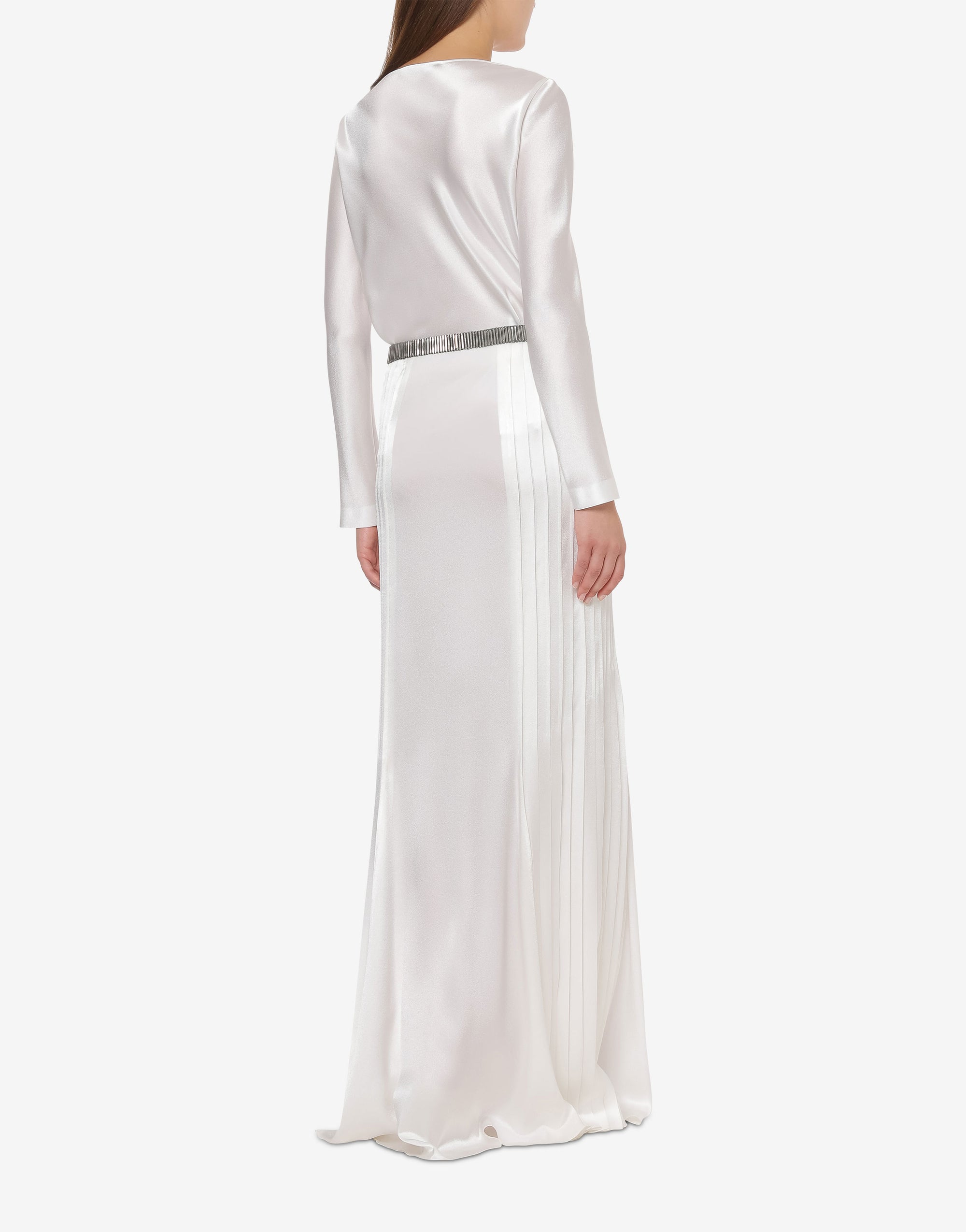 Long silk blended skirt with pleats - White