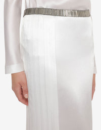 Long silk blended skirt with pleats - White