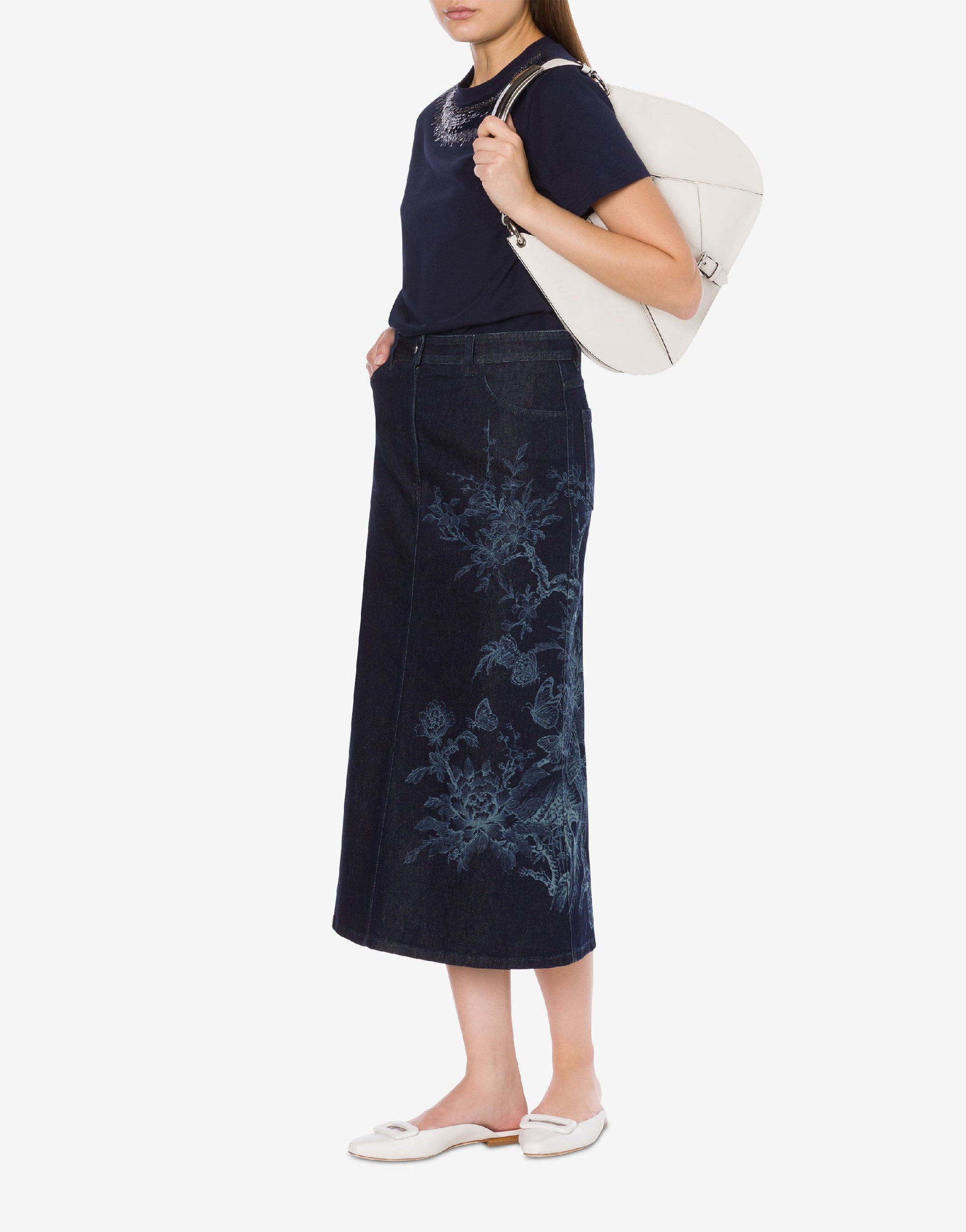 Jupe longue en jean avec motifs - Blue