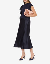Long skirt in silk blend - Dark Blue