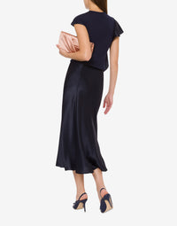 Long skirt in silk blend - Dark Blue