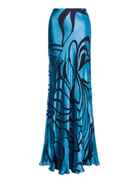 Long skirt in gold-tone satin - Blue