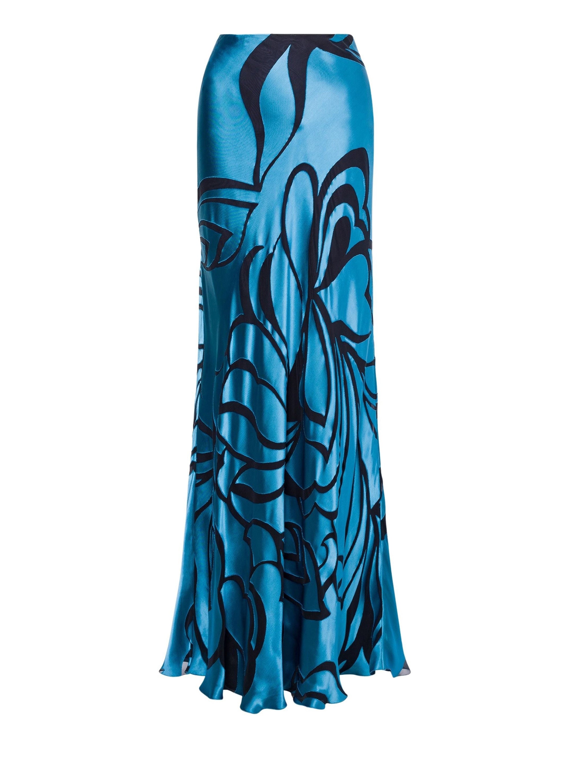 Long skirt in gold-tone satin - Blue