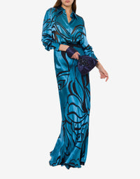 Long skirt in gold-tone satin - Blue