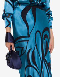 Long skirt in gold-tone satin - Blue
