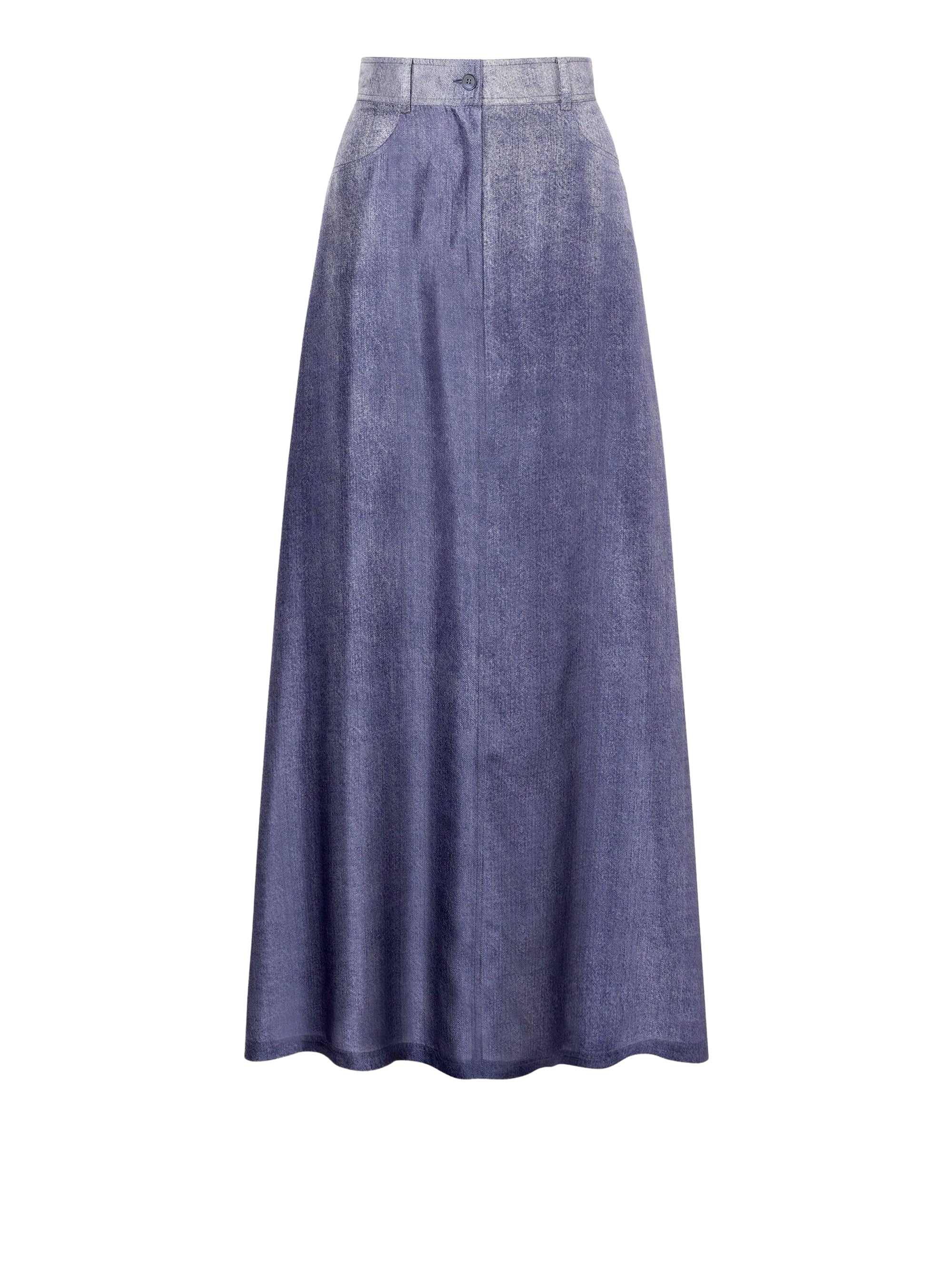 Jupe longue à imprimé denim en soie - Multi Blue