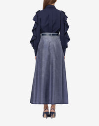 Jupe longue à imprimé denim en soie - Multi Blue