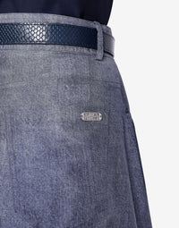 Jupe longue à imprimé denim en soie - Multi Blue