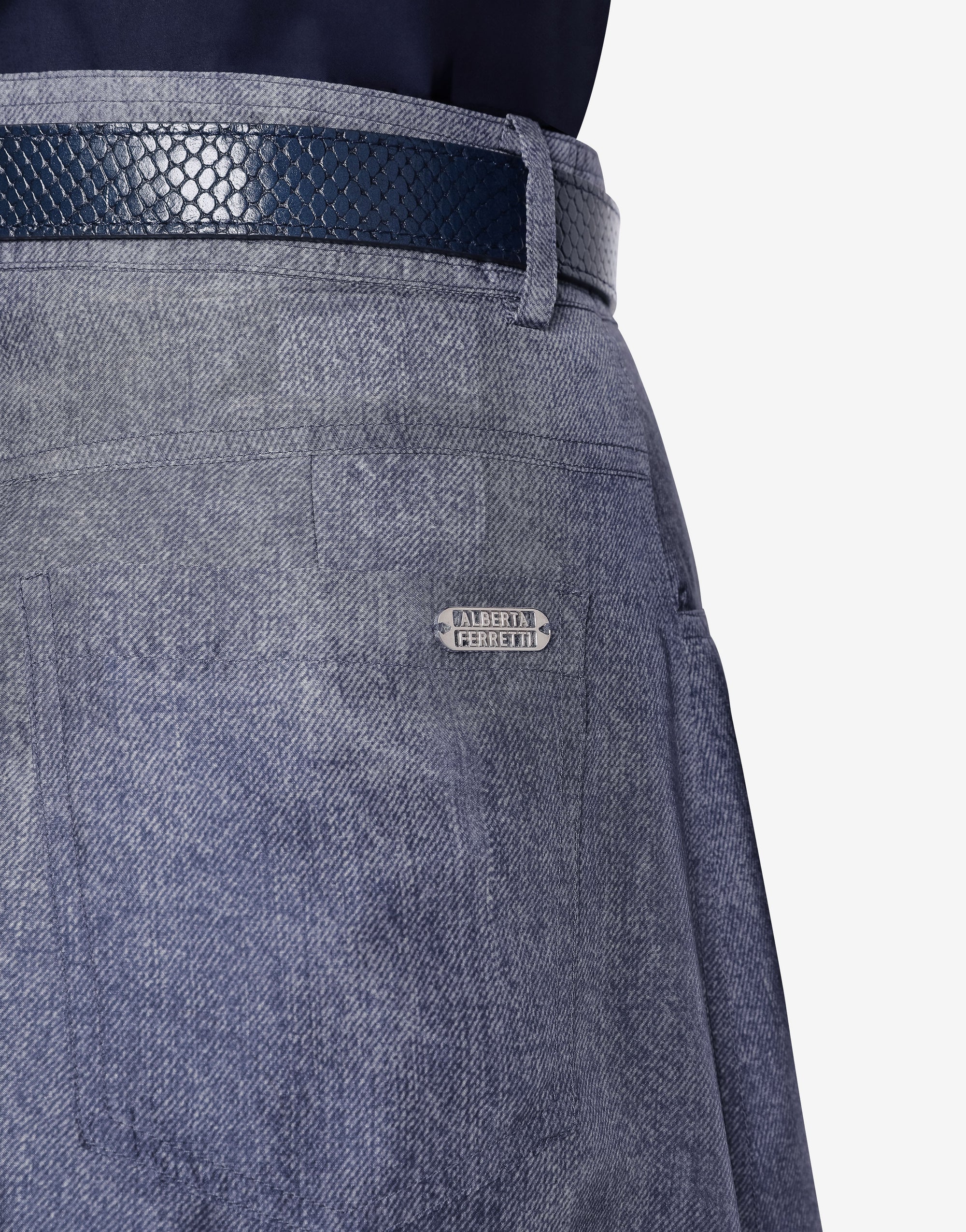 Jupe longue à imprimé denim en soie - Multi Blue