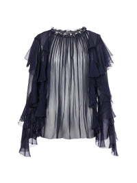 Chemisier à volants en soie - Dark Blue