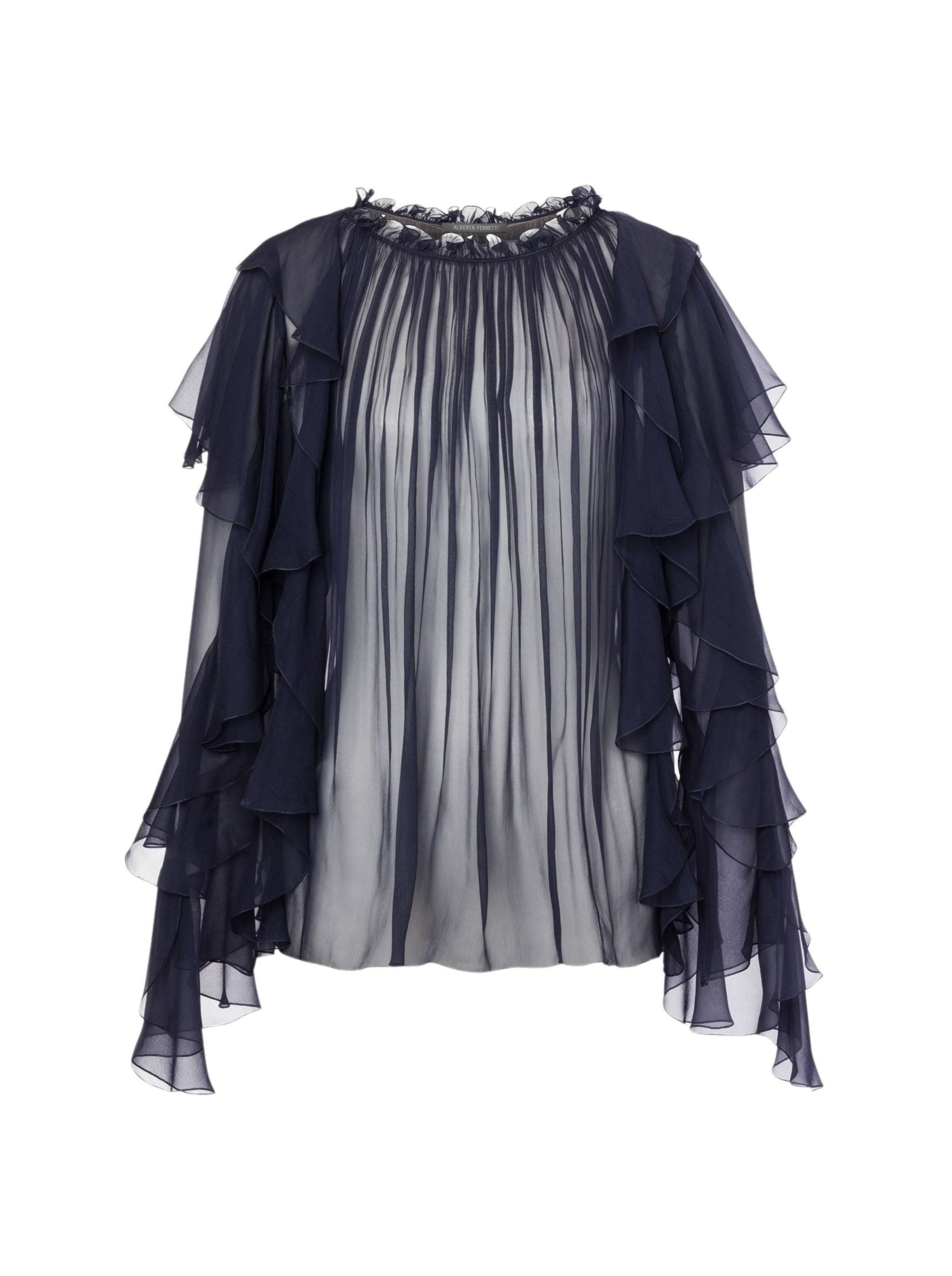 Chemisier à volants en soie - Dark Blue