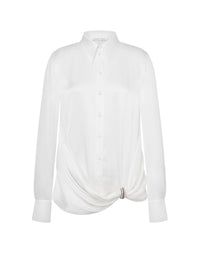 Chemise en soie mélangée avec bijou - White