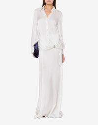 Chemise en soie mélangée avec bijou - White