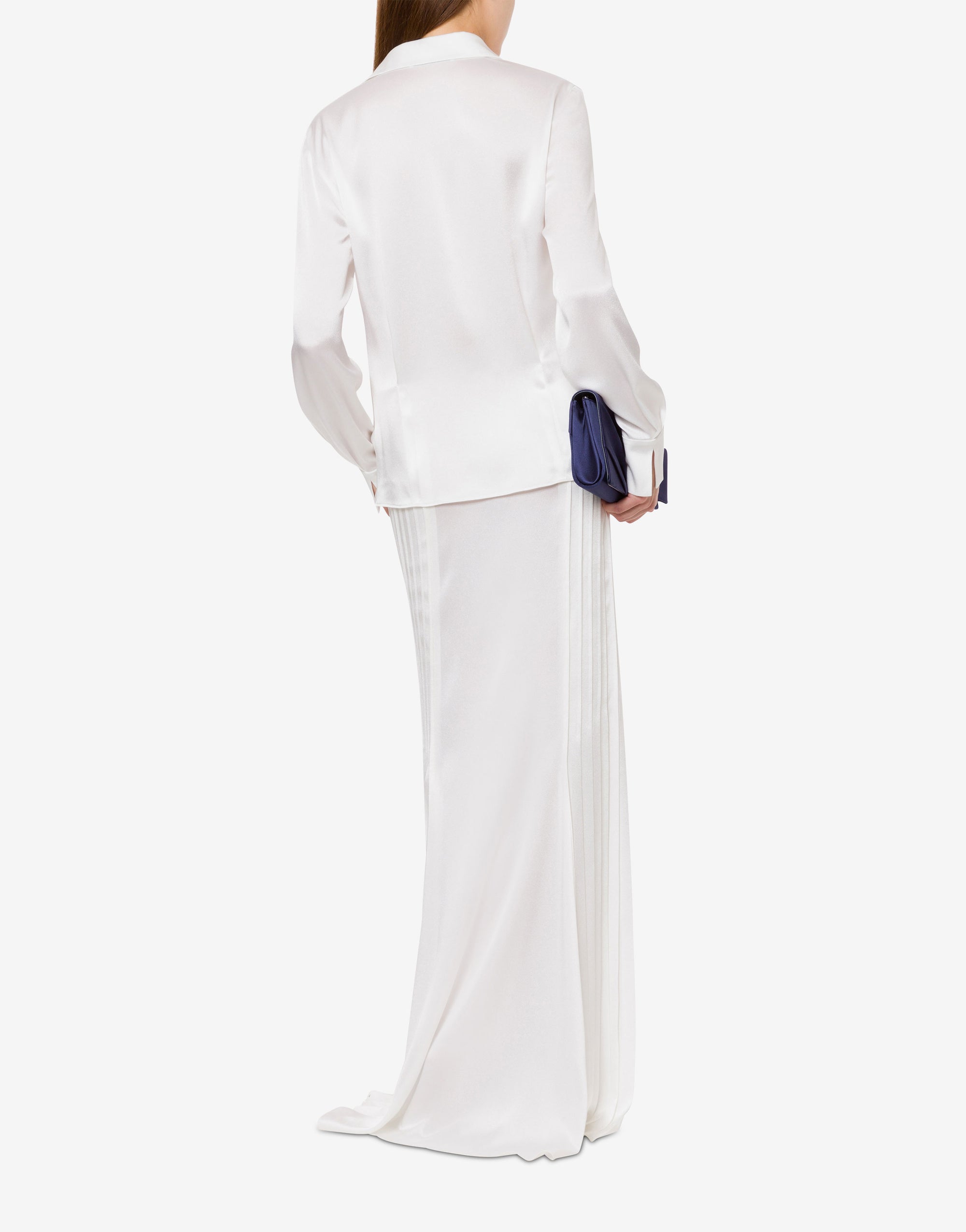 Chemise en soie mélangée avec bijou - White
