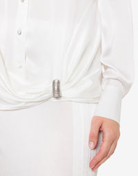 Chemise en soie mélangée avec bijou - White