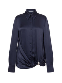 Silk blend shirt with jewel - Dark Blue