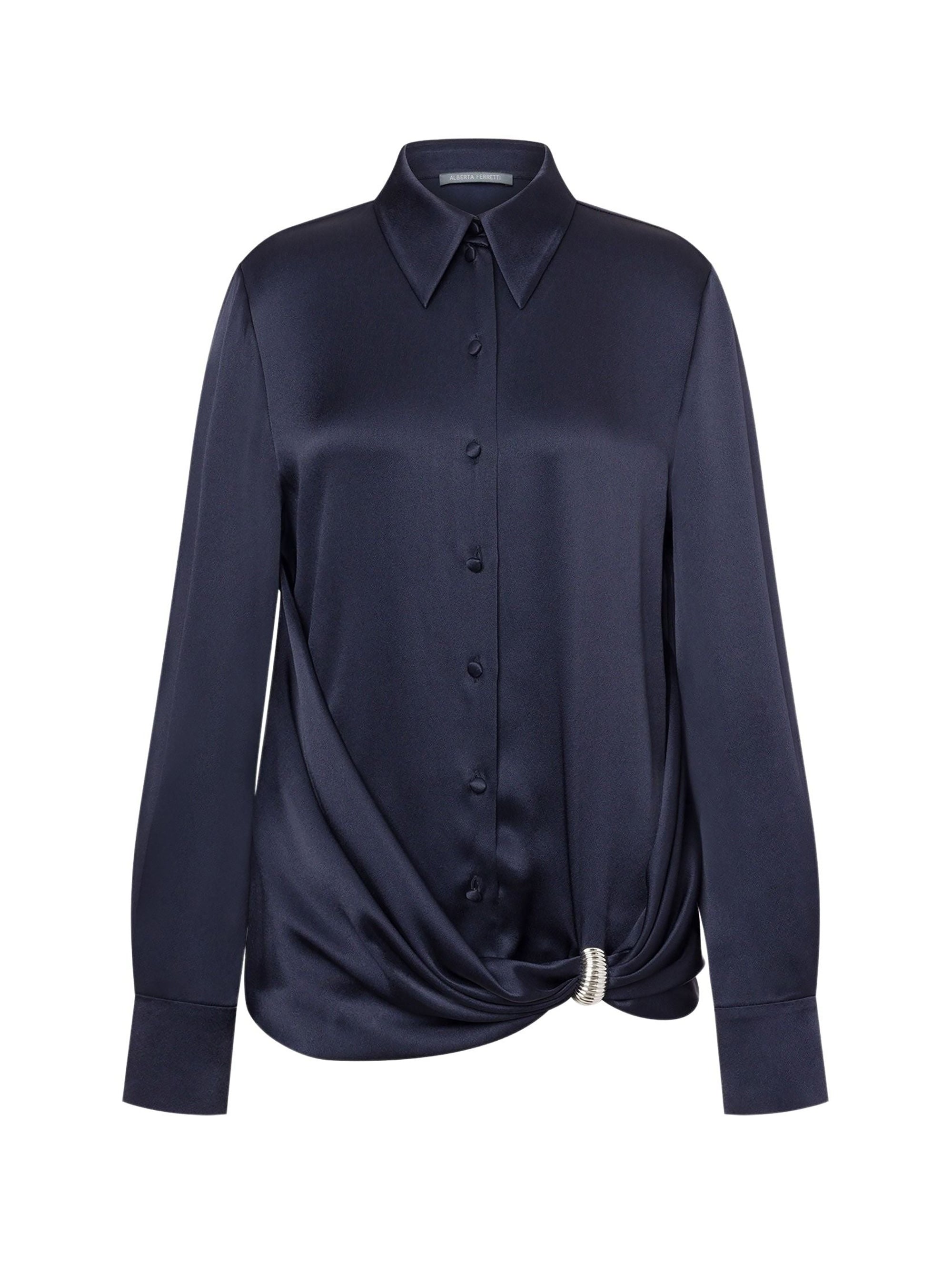Silk blend shirt with jewel - Dark Blue