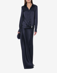 Silk blend shirt with jewel - Dark Blue