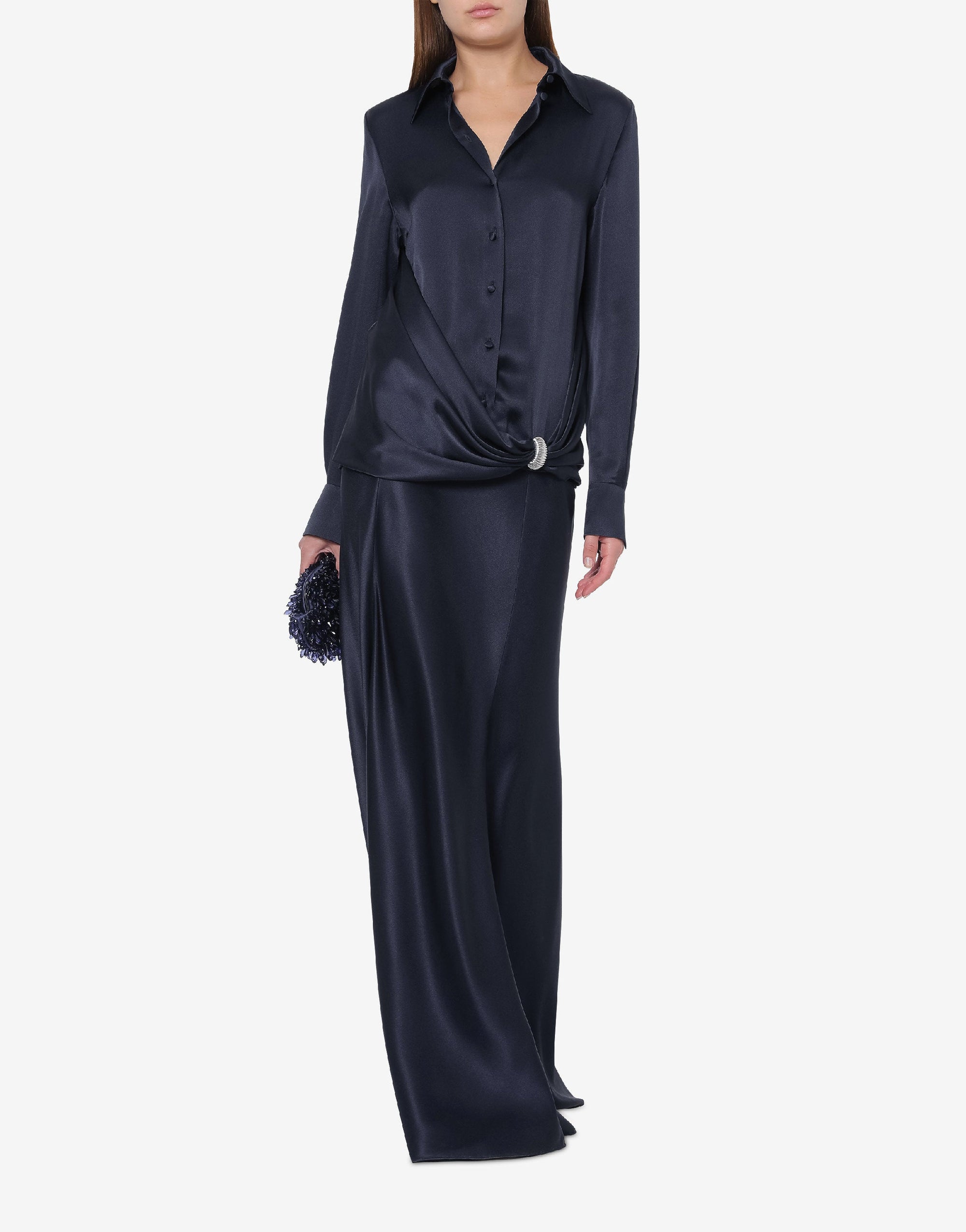 Silk blend shirt with jewel - Dark Blue
