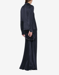 Silk blend shirt with jewel - Dark Blue