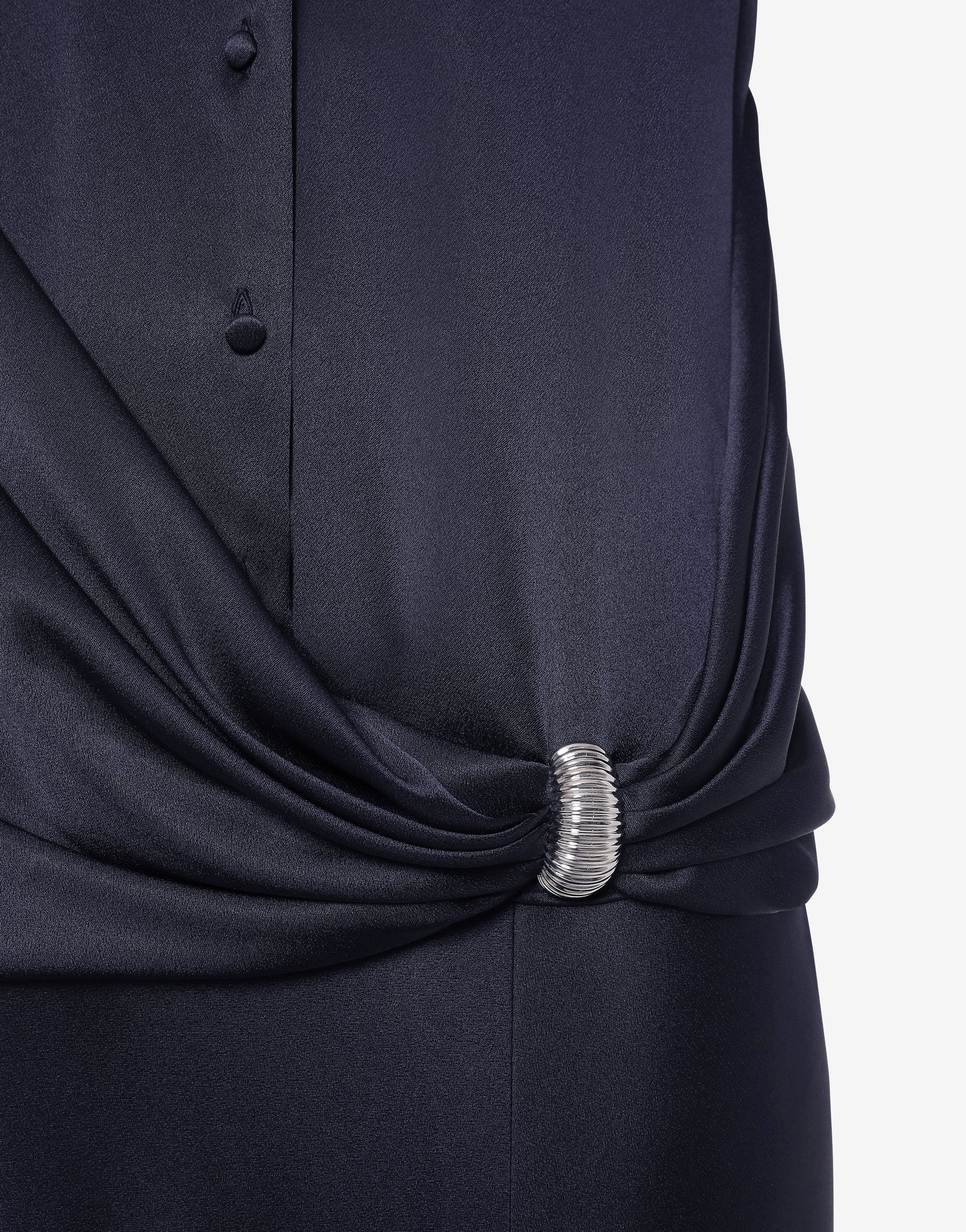 Silk blend shirt with jewel - Dark Blue