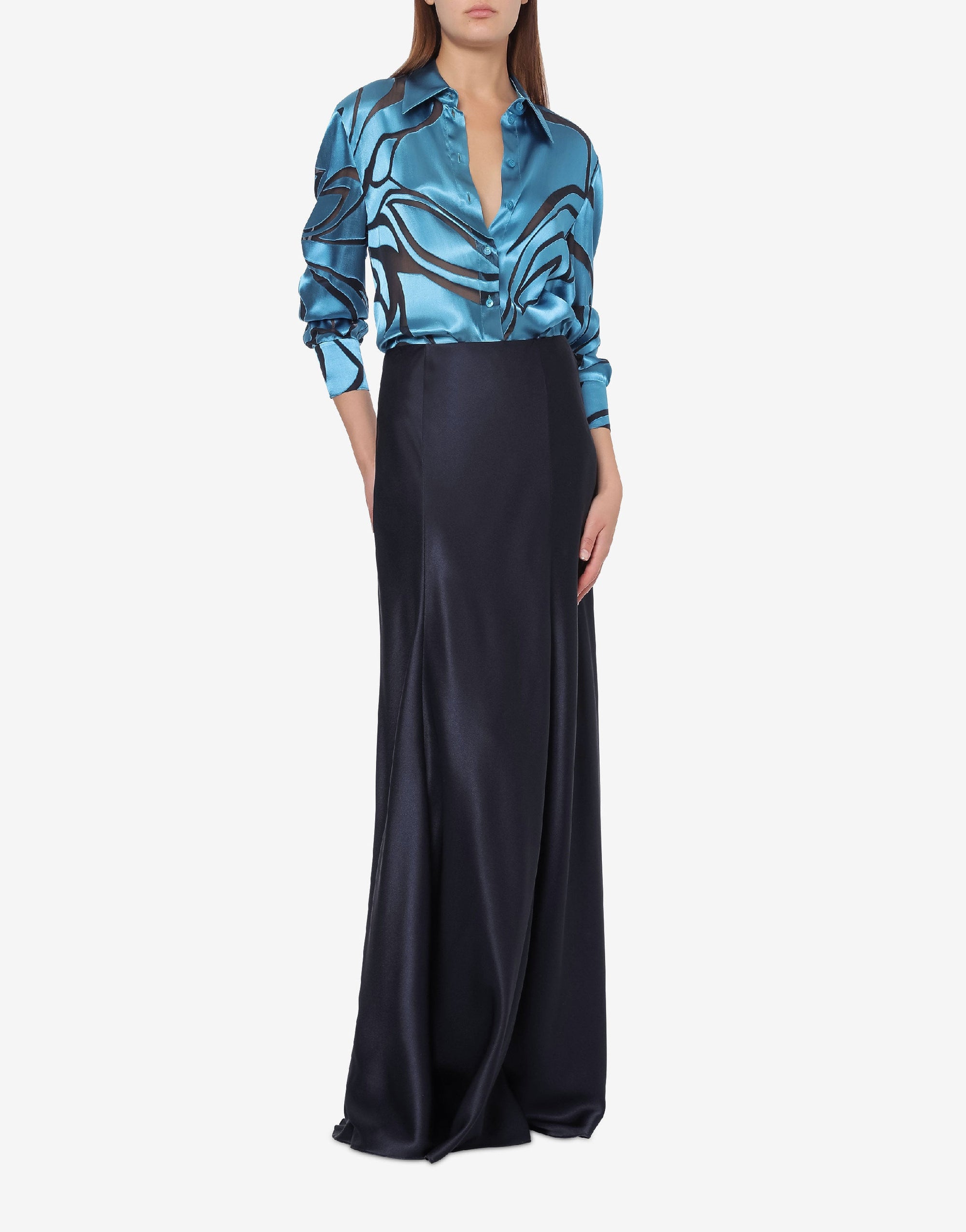 Chemise en satin devoré - Blue