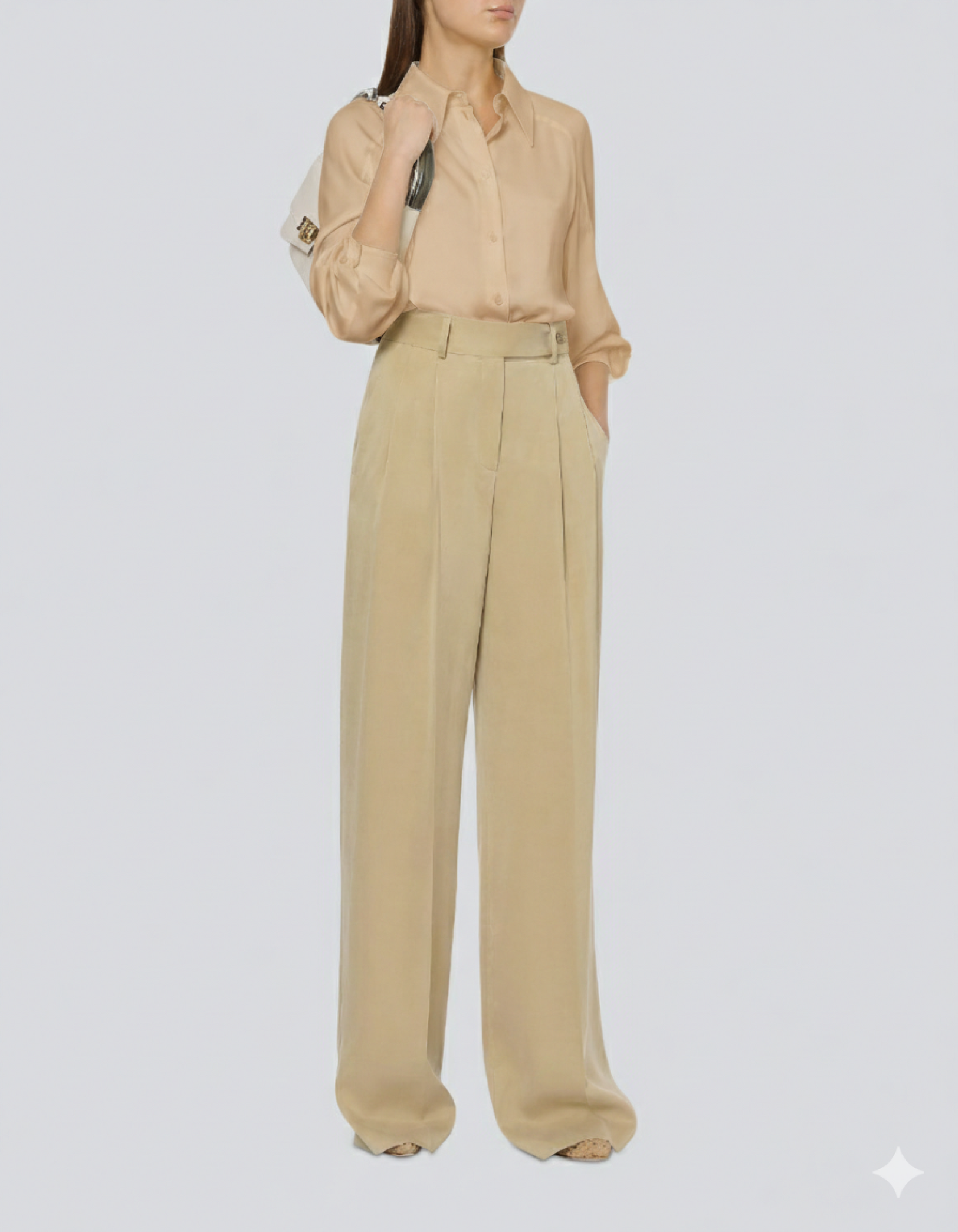 Chemise fluide brillante - Beige