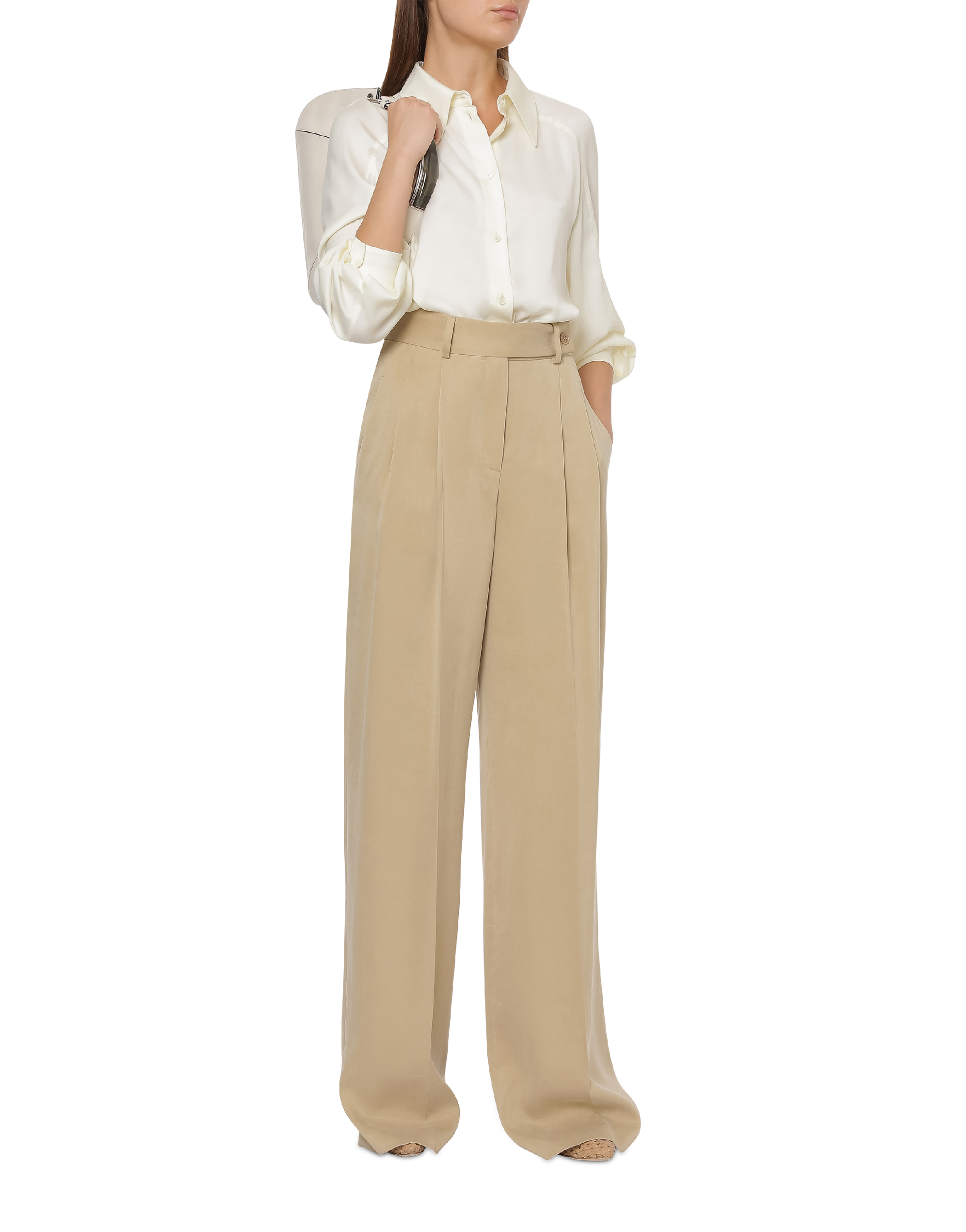 Pantalon taille haute à jambes larges en tissu fluide - Pink