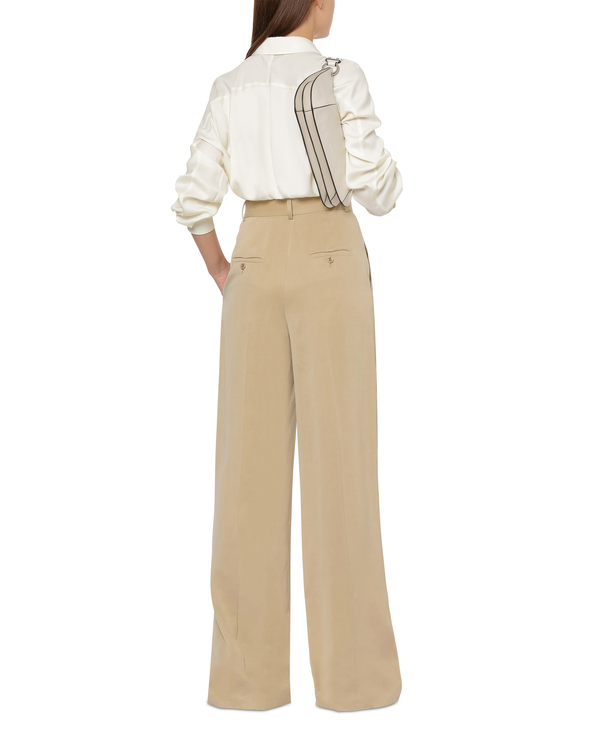 Pantalon taille haute à jambes larges en tissu fluide - Pink