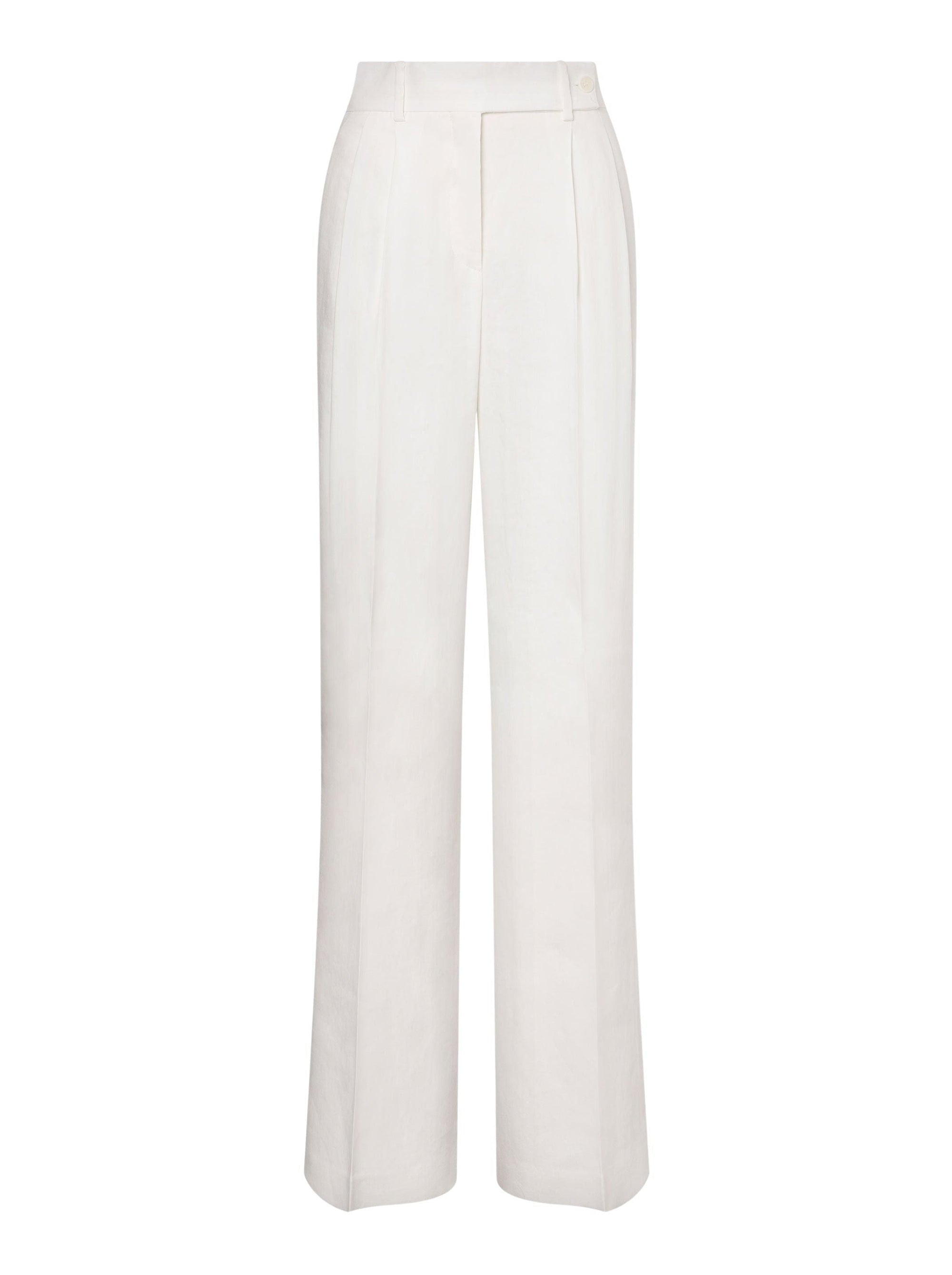 Pantalon à plis en lin extensible - Ivory