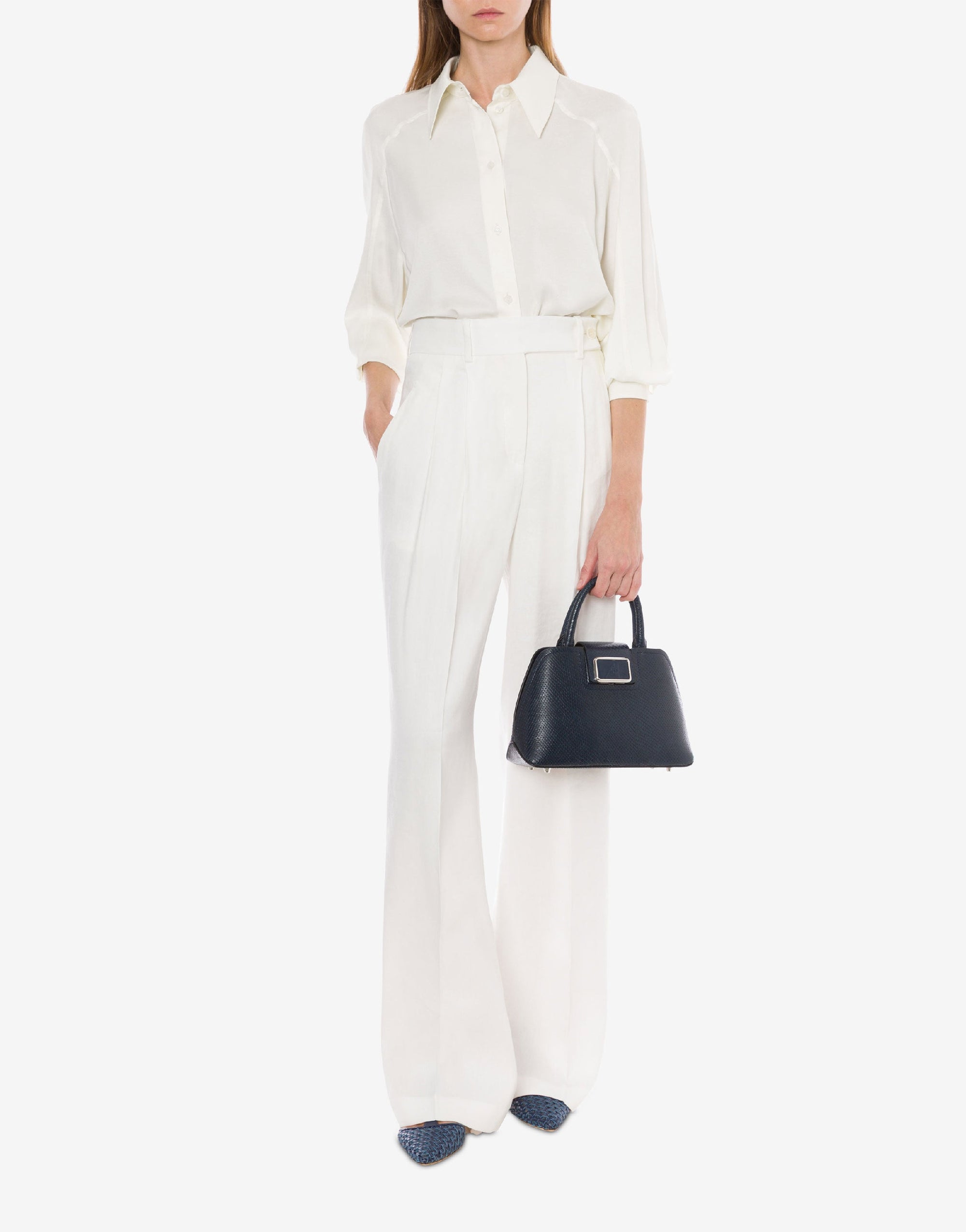 Pantalon à plis en lin extensible - Ivory