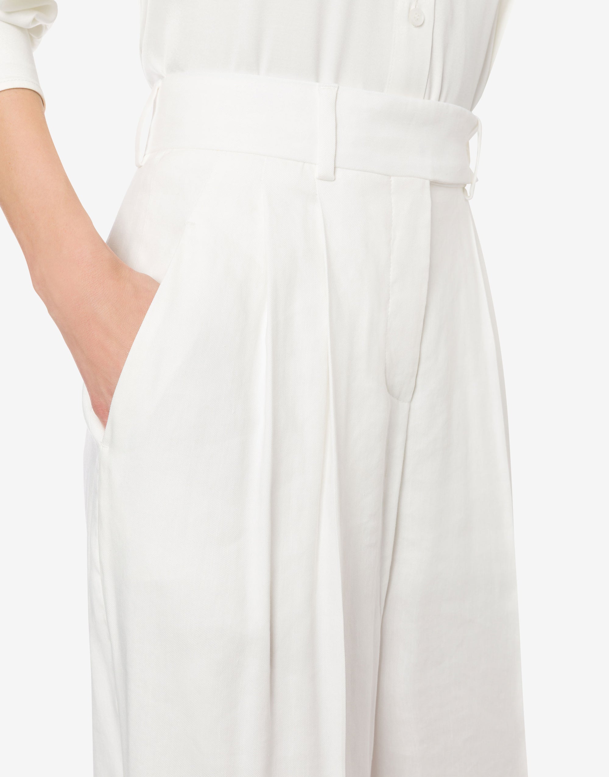 Pantalon à plis en lin extensible - Ivory