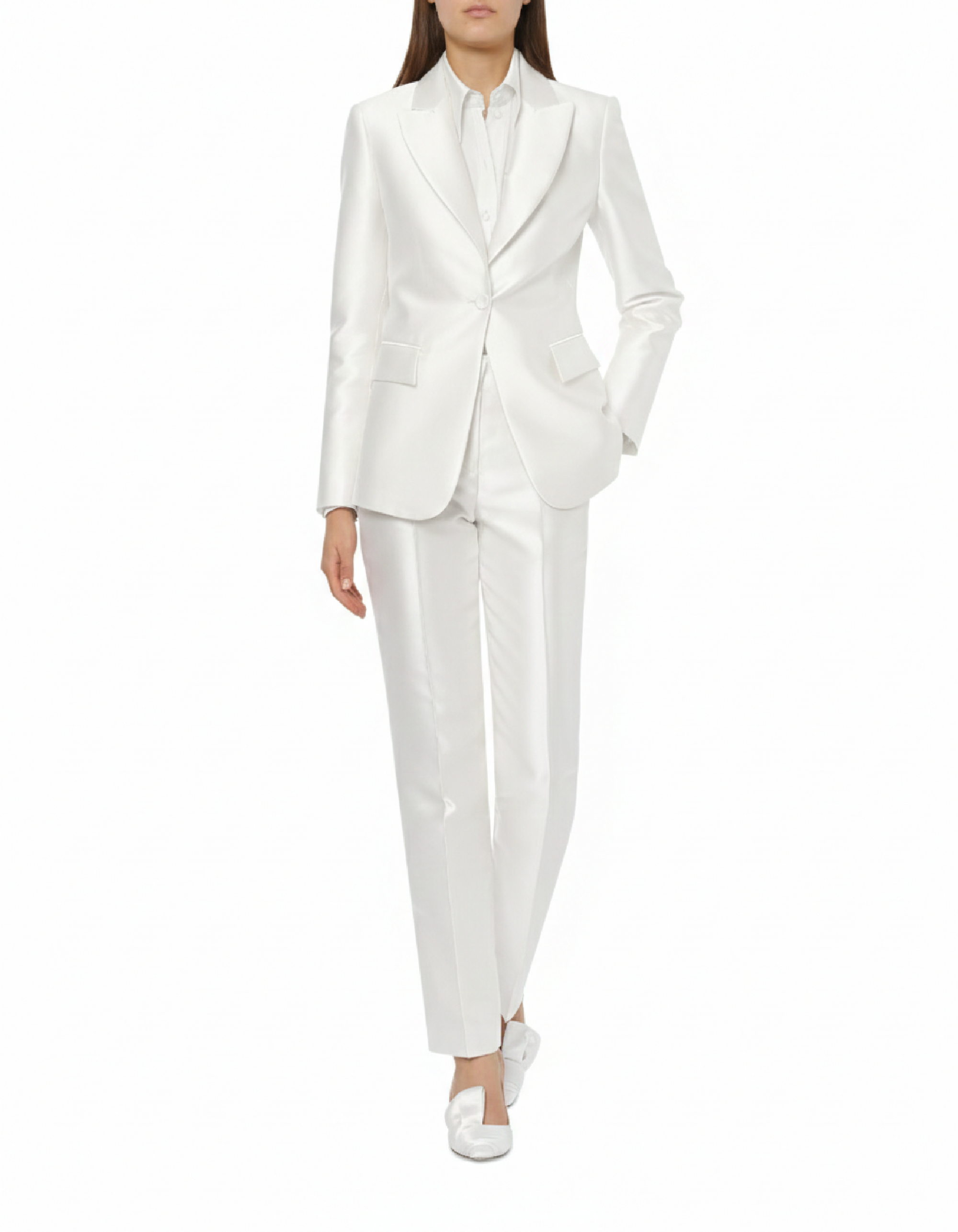 Pantalon droit tailleur en tissu léger - White