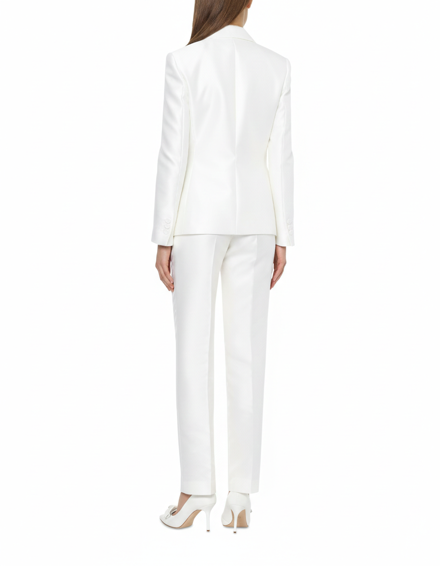 Pantalon droit tailleur en tissu léger - White