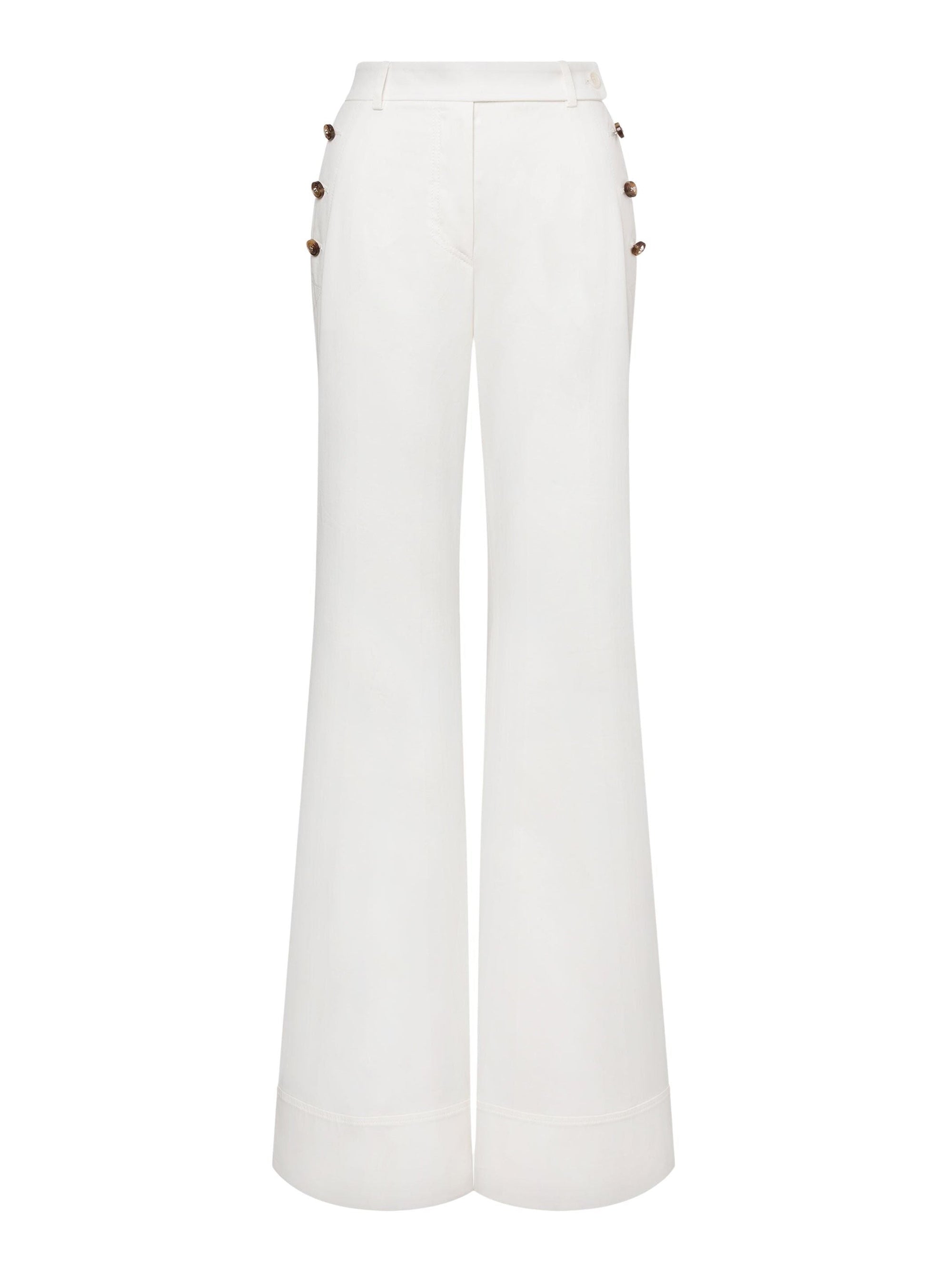 Pantalon flare en toile de coton - White