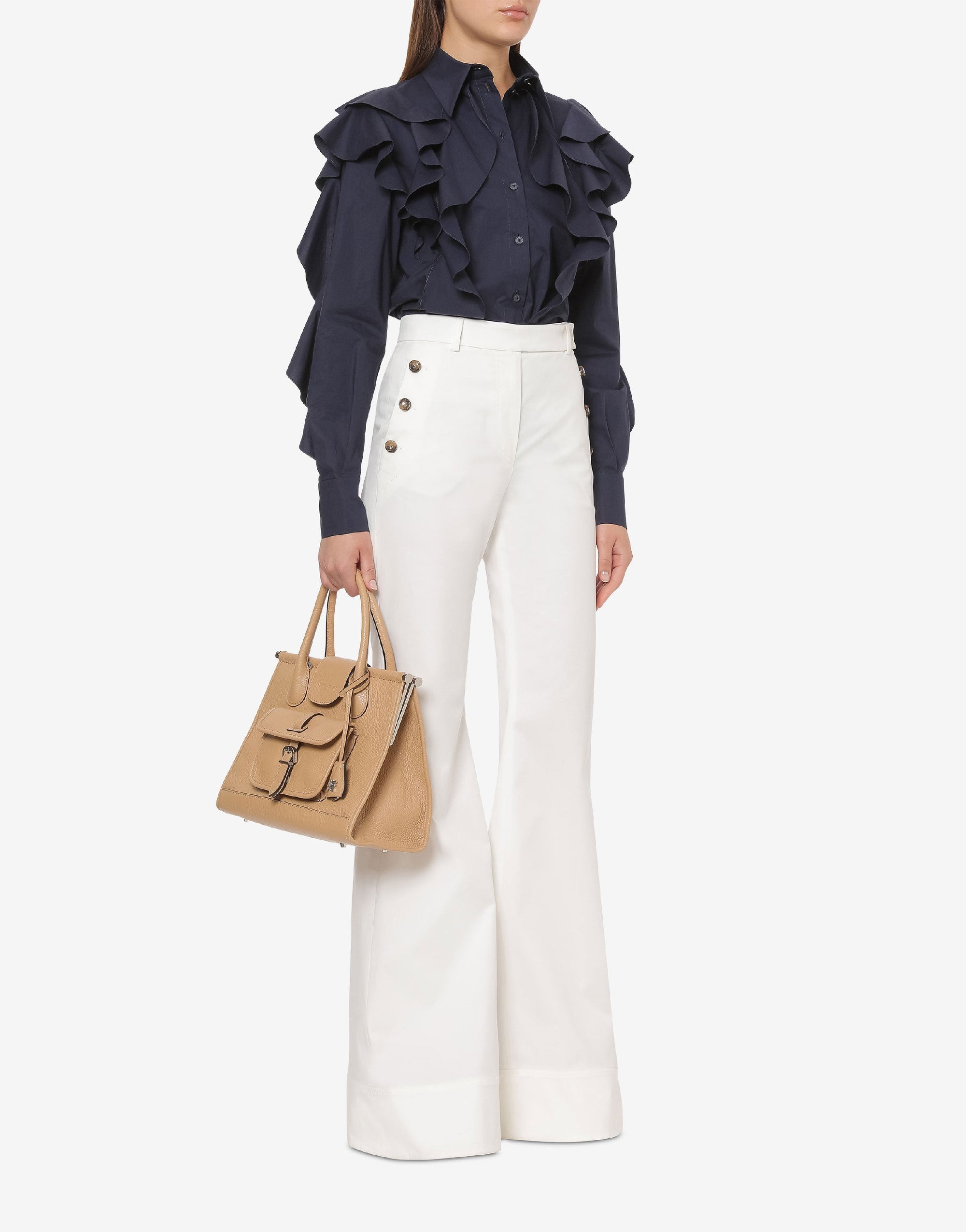 Pantalon flare en toile de coton - White