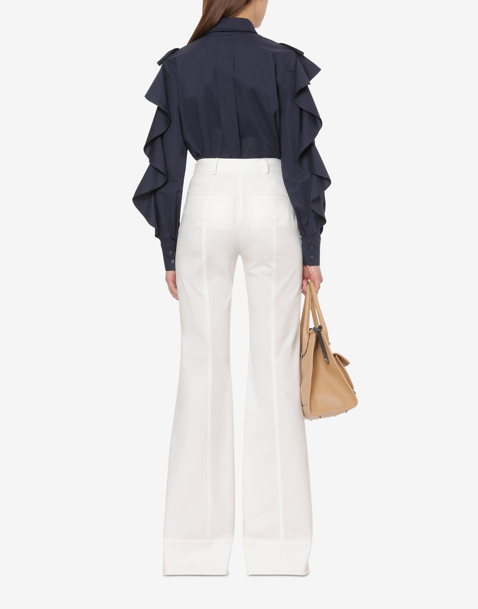 Pantalon flare en toile de coton - White