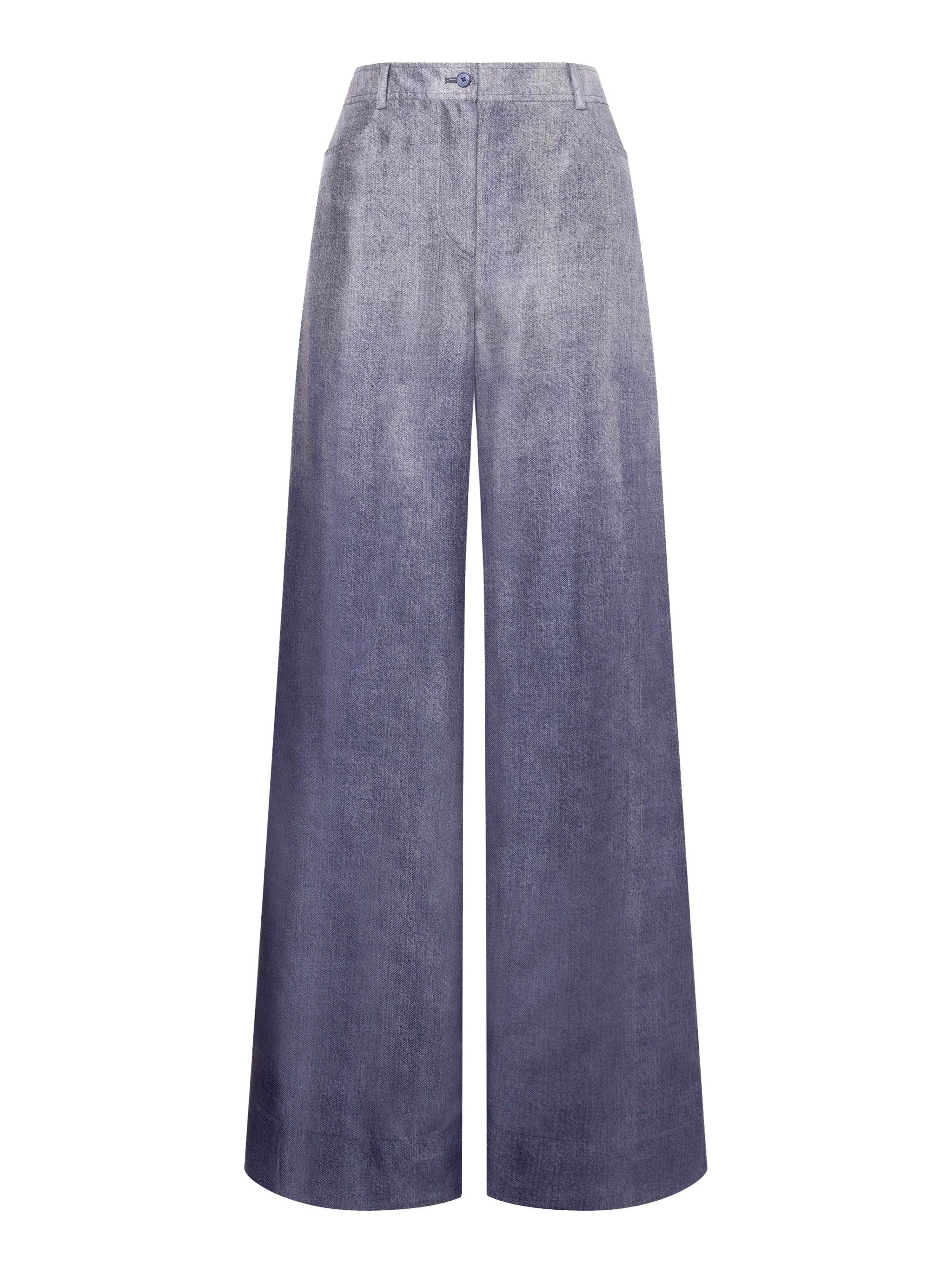 Pantalon en soie imprimé denim - Multi Blue