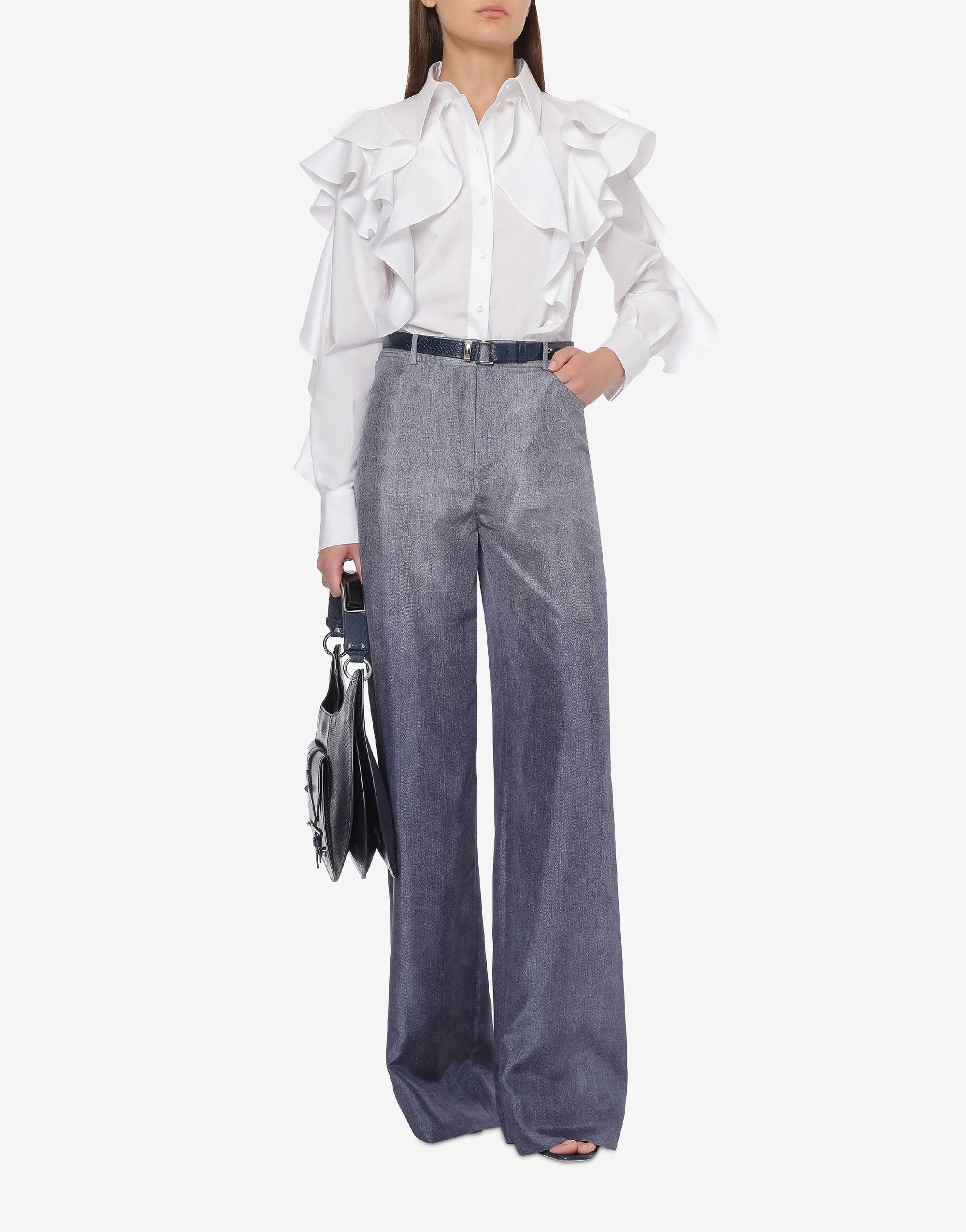 Pantalon en soie imprimé denim - Multi Blue