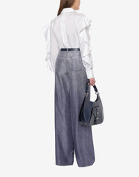 Pantalon en soie imprimé denim - Multi Blue