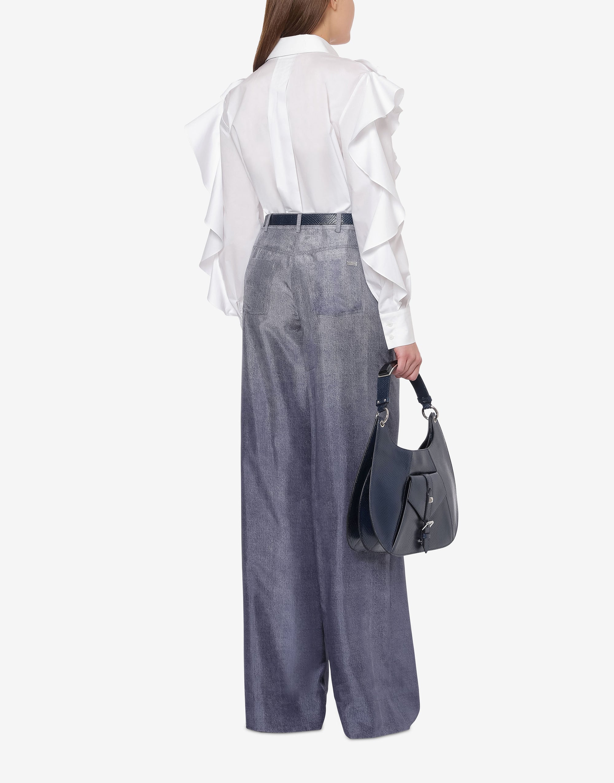 Pantalon en soie imprimé denim - Multi Blue