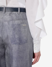 Pantalon en soie imprimé denim - Multi Blue