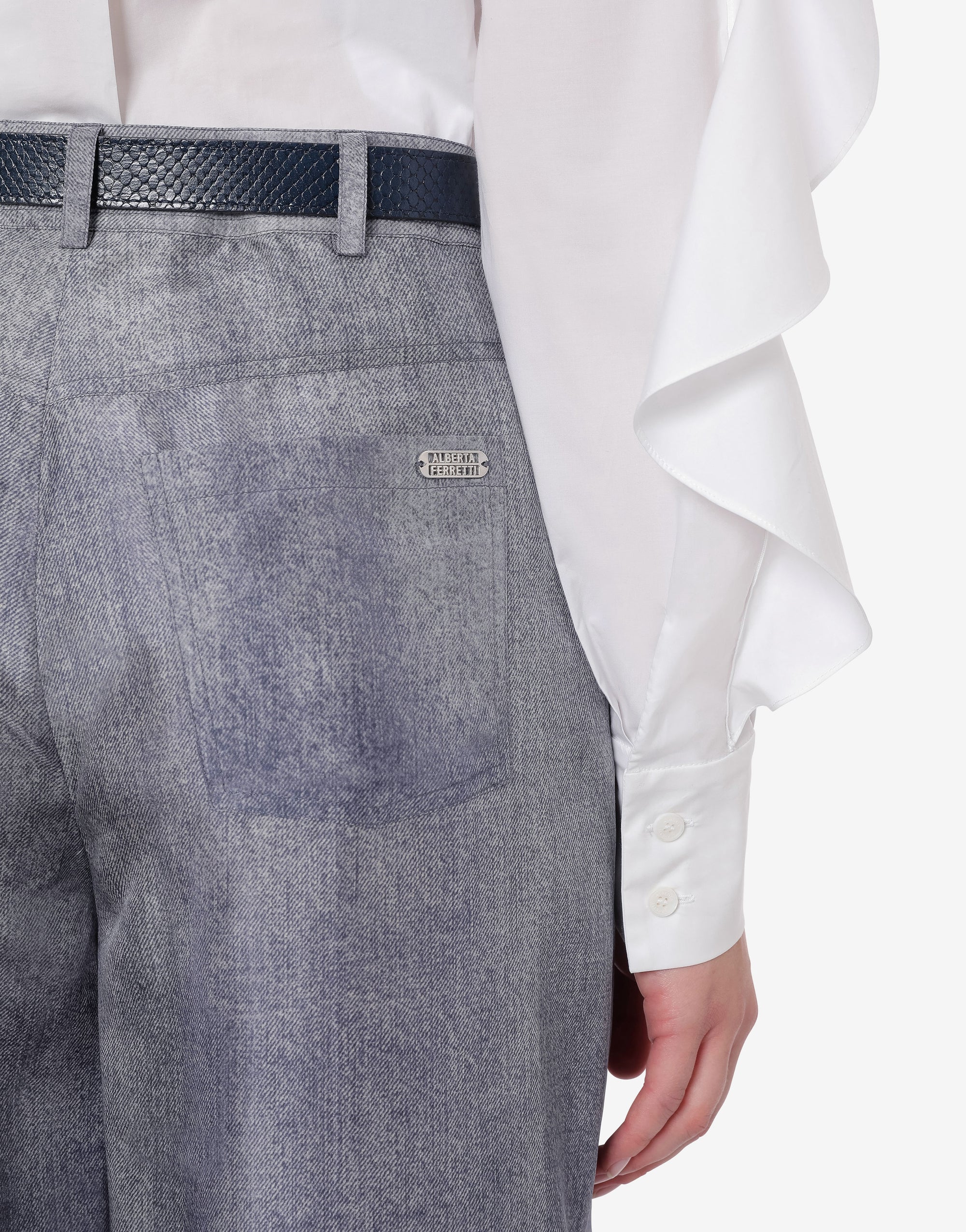 Pantalon en soie imprimé denim - Multi Blue