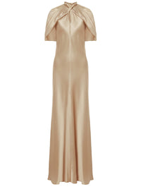 Robe longue en soie mélangée avec manches cape - Pink