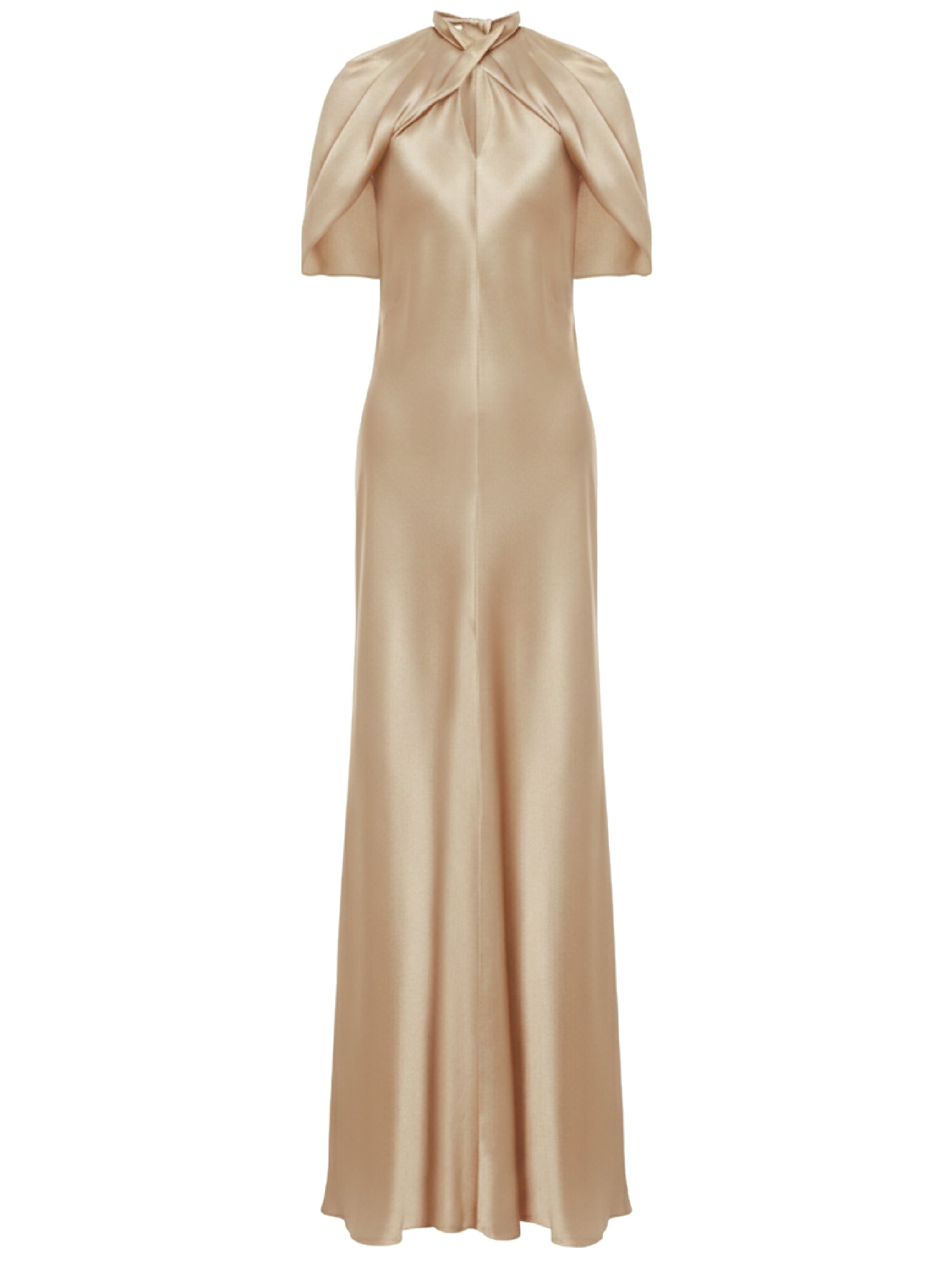 Robe longue en soie mélangée avec manches cape - Pink