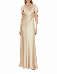 Robe longue en soie mélangée avec manches cape - Pink