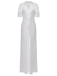 Silk blend maxi dress with cape sleeves - White