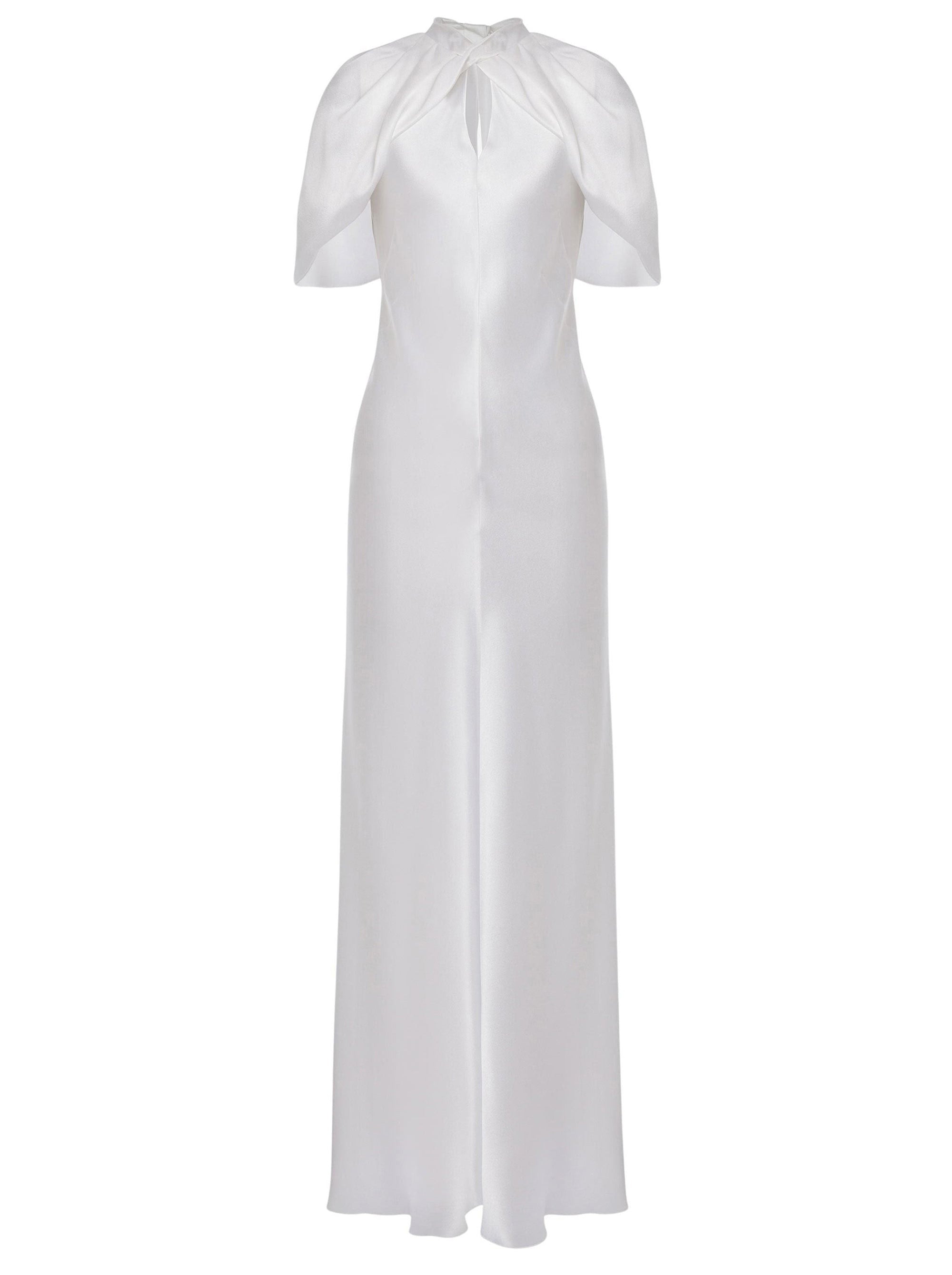 Silk blend maxi dress with cape sleeves - White
