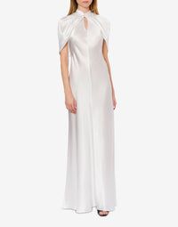Silk blend maxi dress with cape sleeves - White